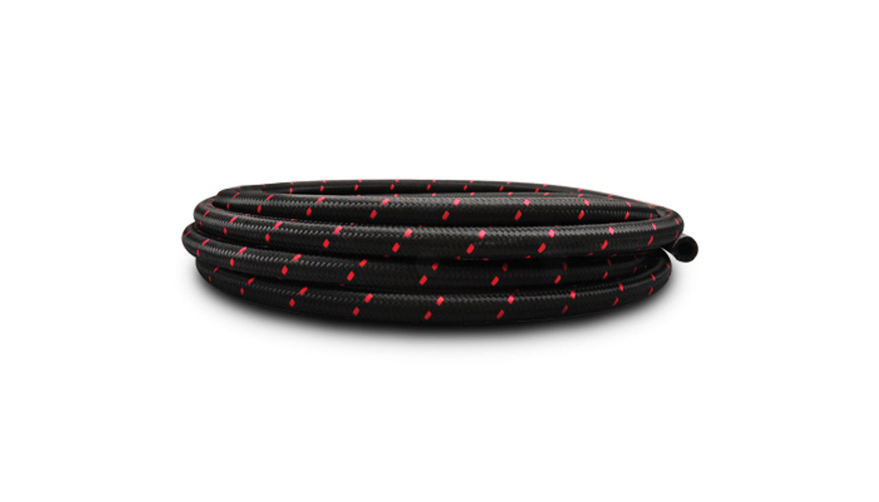 Vibrant 5ft Roll of Black Red Nylon Braided Flex Hose; AN Size: -12AN; Hose ID 0.68" - 11992R